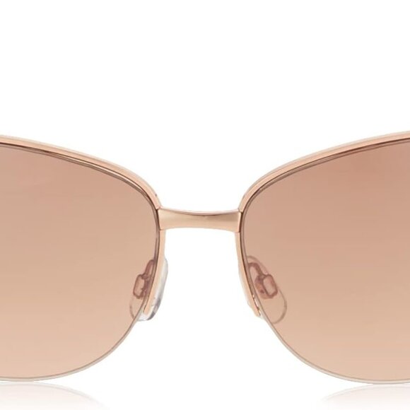 Semi-Rimless Rectangular Metal Sunglasses Womens UV 400 Pink Gold Fashion - Picture 2 of 5